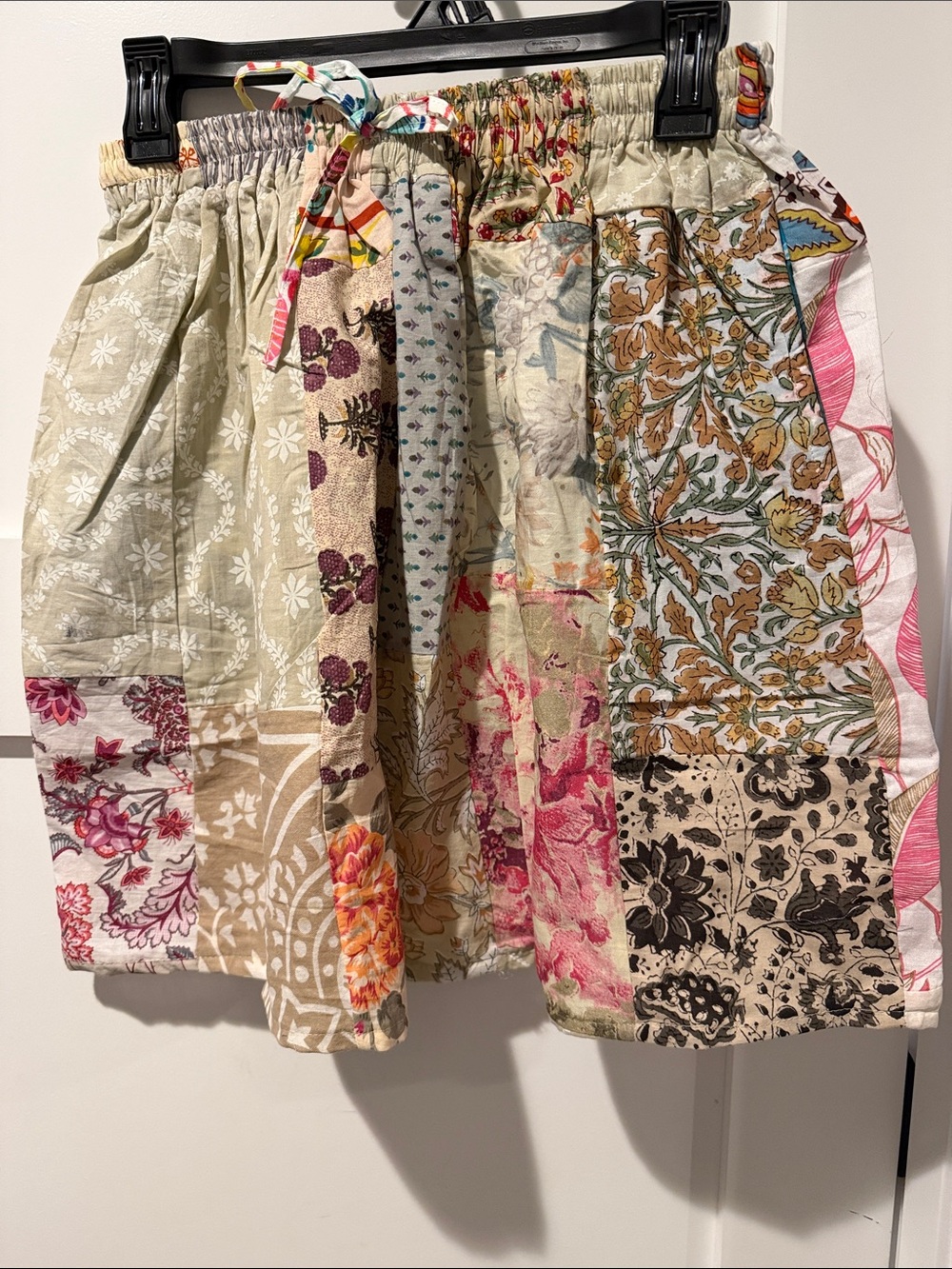 POL Floral Patchwork Elastic Waist Shorts  in Cream, Blue, Green, Red